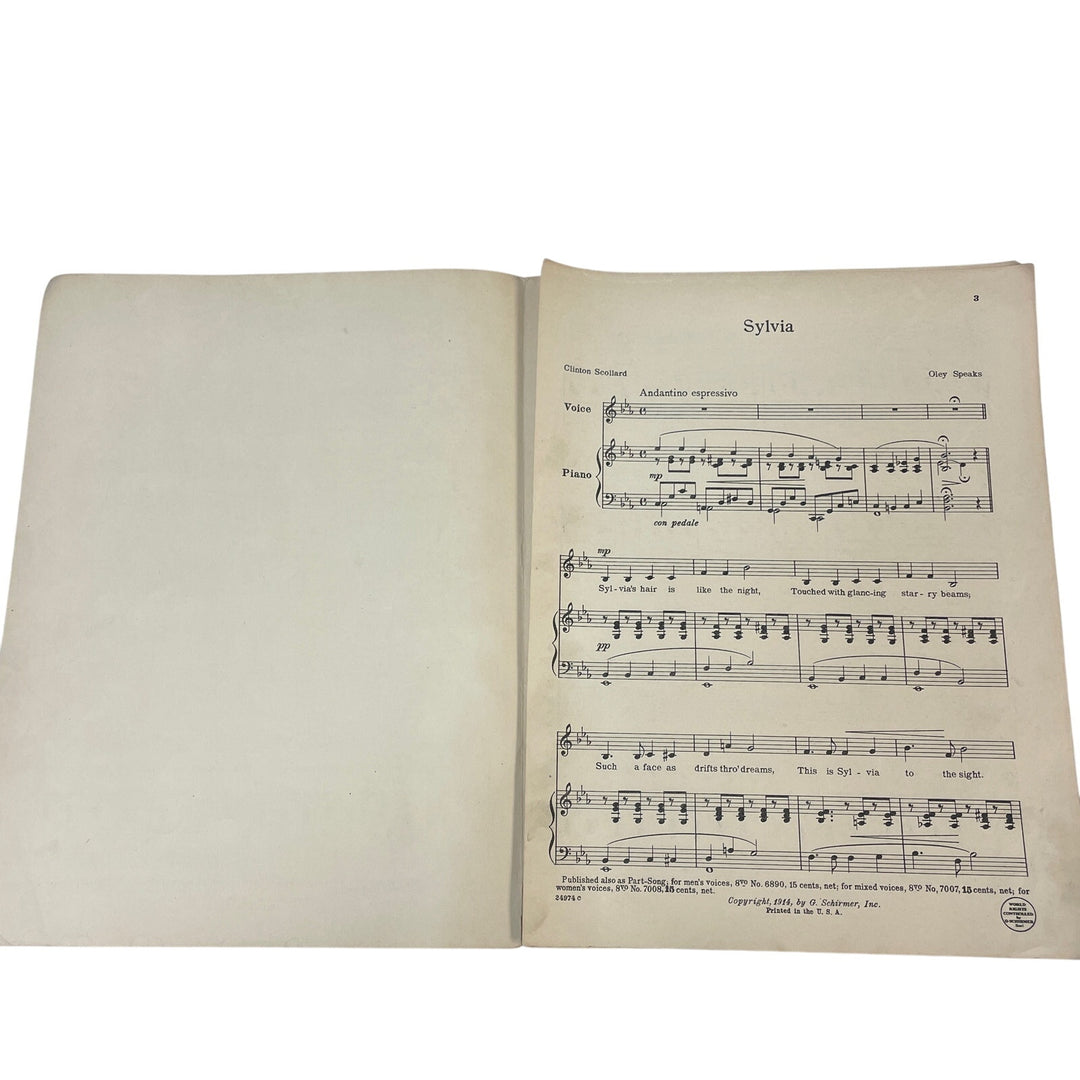 Antique 1914 Sylvia Song by Oley Speaks by G Schirmer Inc Piano Sheet Music