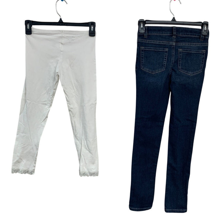 Lot of 2 Cat &amp; Jack Old Navy Girls Large (10/12) white Leggings Denim Blue Jeans