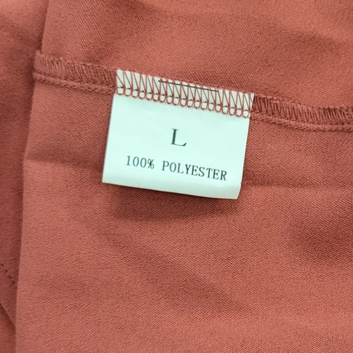Womens Large 100% Polyester Button Up Mesh Stripe Half Sleeve Tie Hem Top