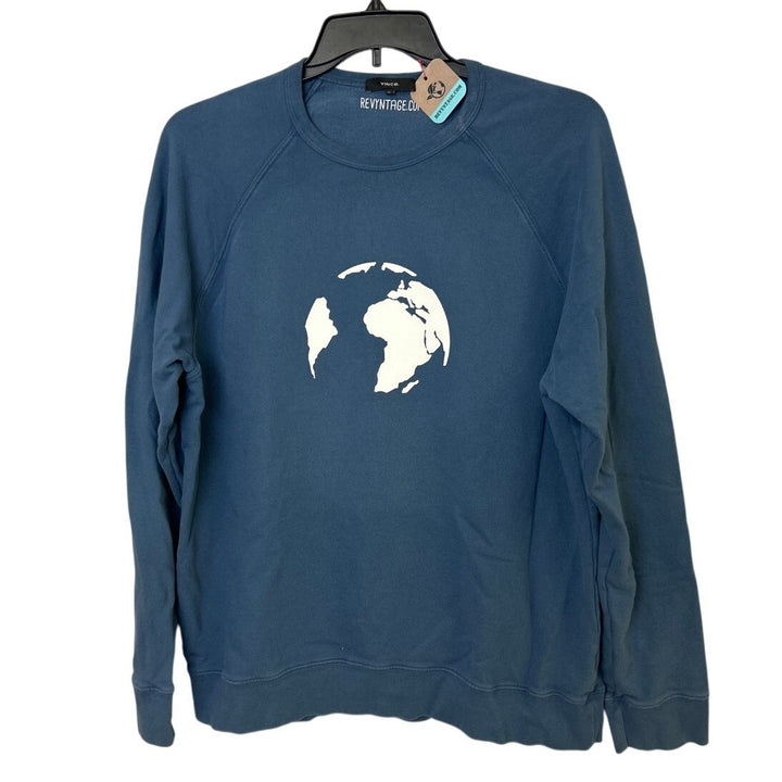 Upcycled Hand Printed Womens XL Save The Earth World Long Sleeve Crew Sweatshirt