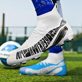 Welrung Men 12 Blue White Lace Up Athletic Non Slip Long Stud Soccer Cleat Shoes