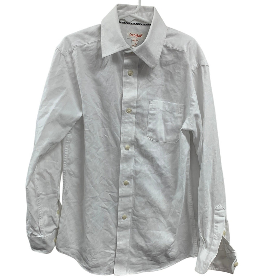 New Cat &amp; Jack Boys Medium PolyCotton Long Sleeve White Button Up Dress Shirt