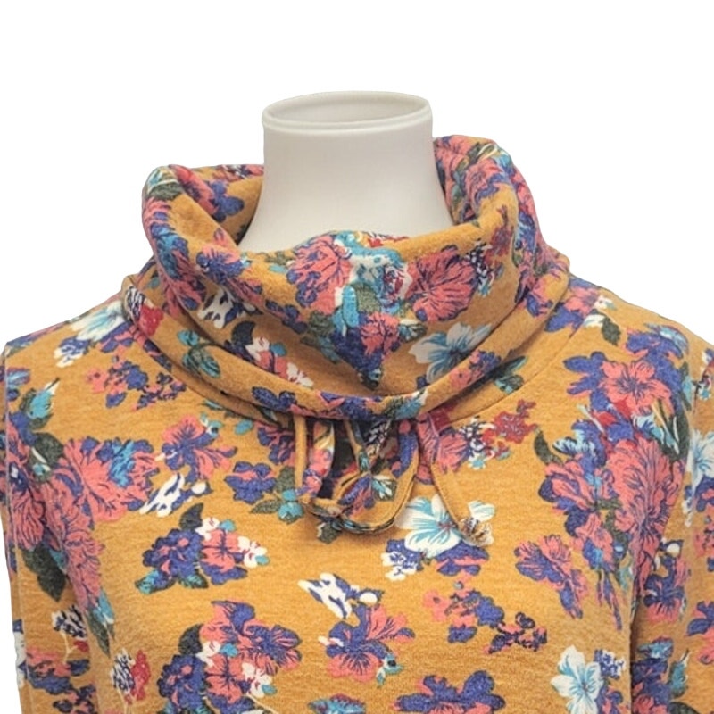 Wonderland Womens Small Floral Long Sleeve Cowl Neck Pullover Sweatshirt