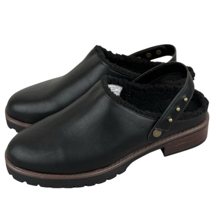 New In Box Kensie Womens Size 6.5 Black Faux Leather Wrylie Lined Clog Shoes