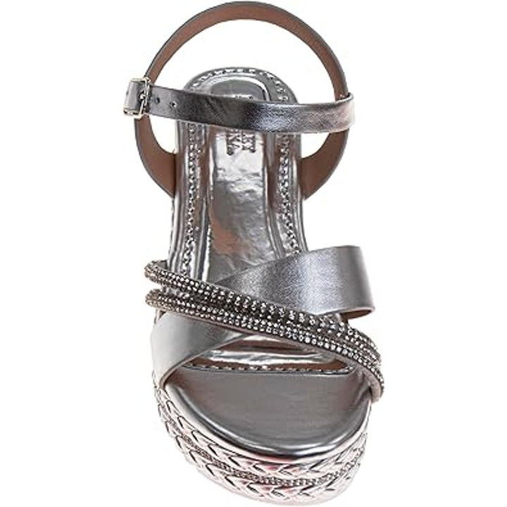 Badgley Mischka Little Girls Size 13 Silver Rhinestone Wedge Espadrille Sandals