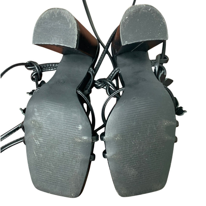 Sicare Womens 6 Black Butterfly Strappy 4" Block Heel Open Toe Ankle Wrap Shoes