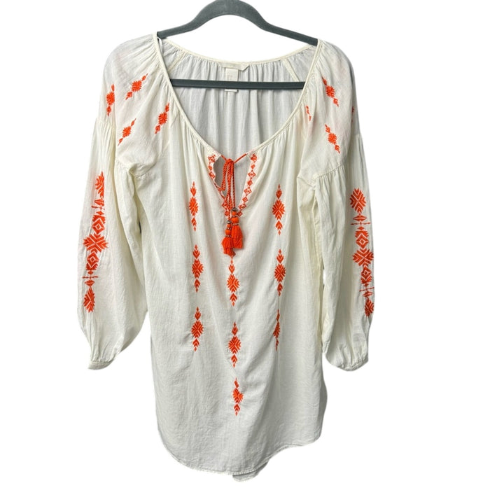 H&amp;M Womens Size 4 Embroidery Geometric Floral Sheer Long Sleeve Boho Tunic Dress