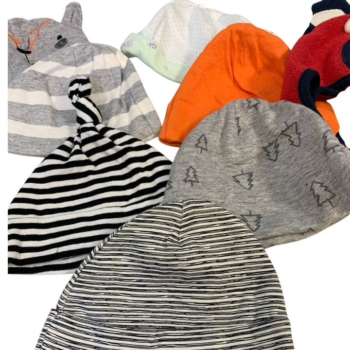 Lot of 8 Baby Soft Cotton Beanie Cap Hats Beanies Fleece Bear Under Chin Hat