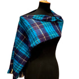 Handmade Upcycled Cashmere Feel Acrylic Soft Blue Plaid Warm Poncho Wrap