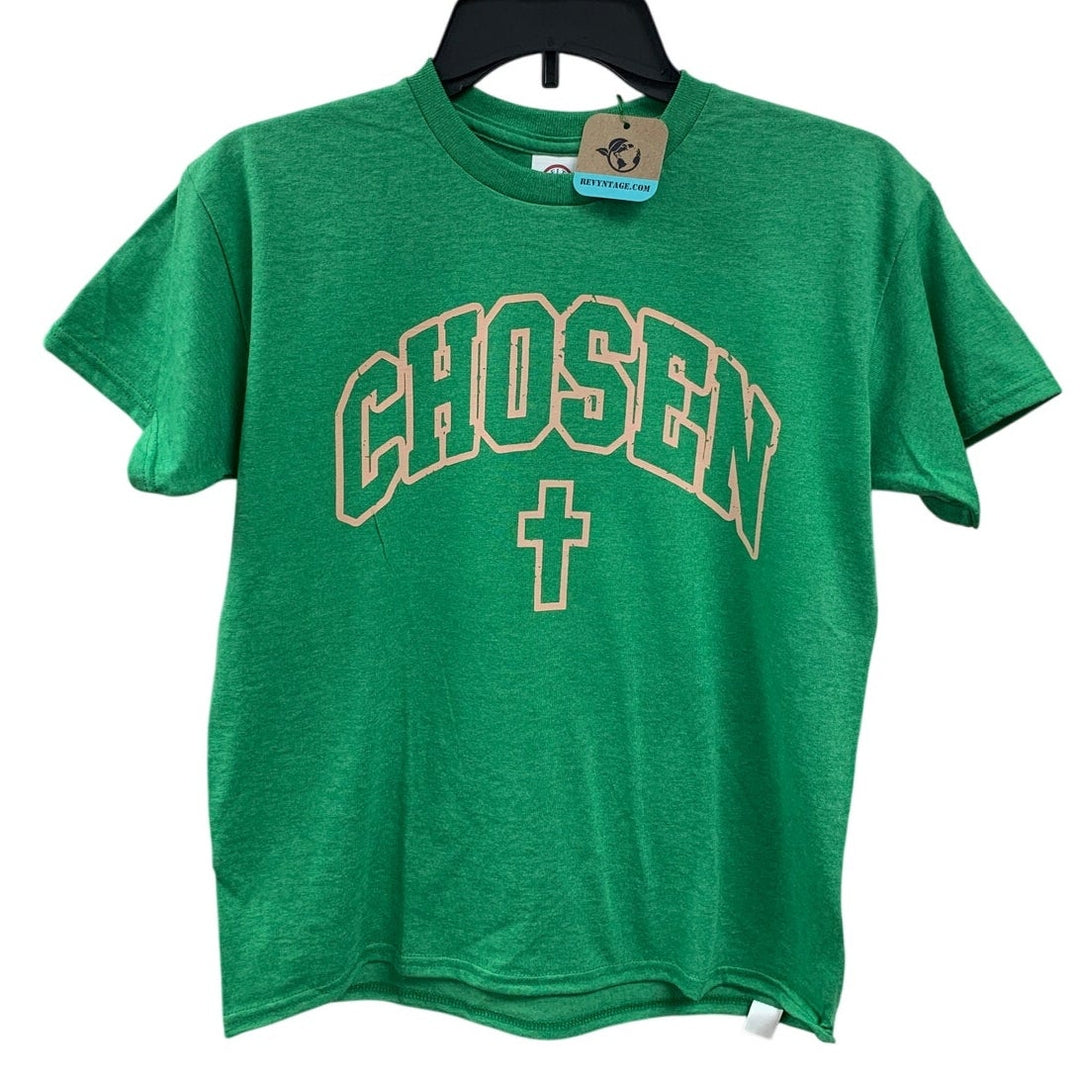 New Hand Printed Youth Boys Large Jesus Chosen Cross Short Sleeve Tee Shirt