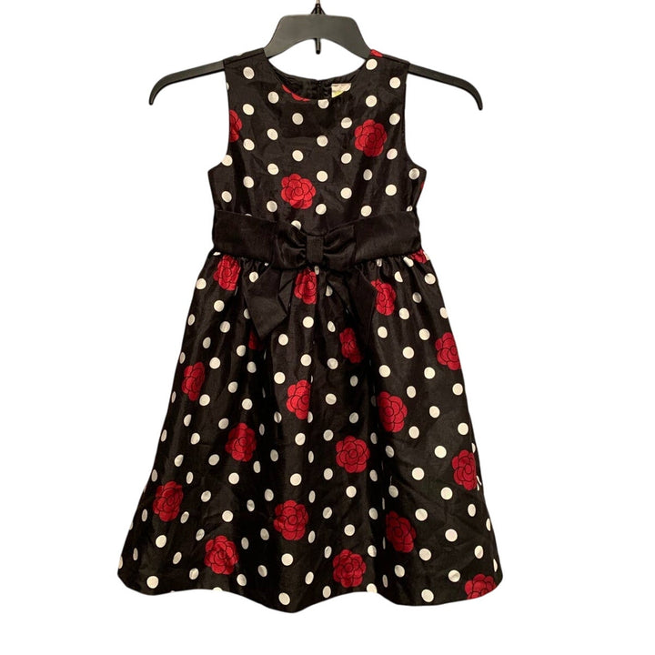 Crazy 8 Girls Size 8 Black White Polka Dot Cute Sleeveless Dress w Red Roses