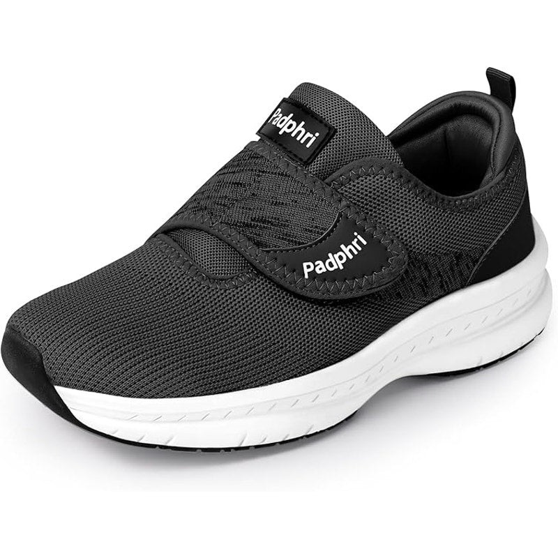 New Padphri Mens Size 9.5 Black  Diabetic Extra Wide Orthopedic Hook Loop Shoes