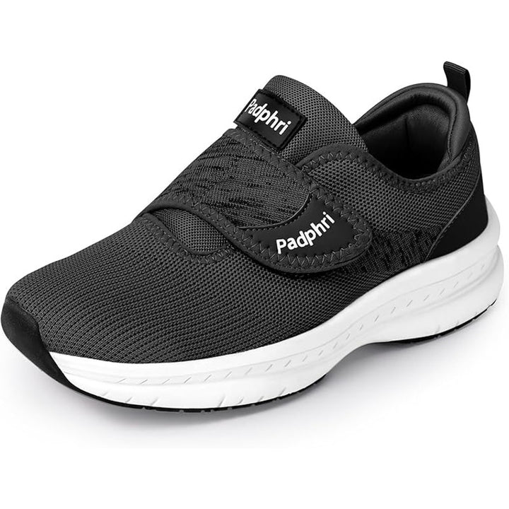 New Padphri Mens Size 9.5 Black  Diabetic Extra Wide Orthopedic Hook Loop Shoes