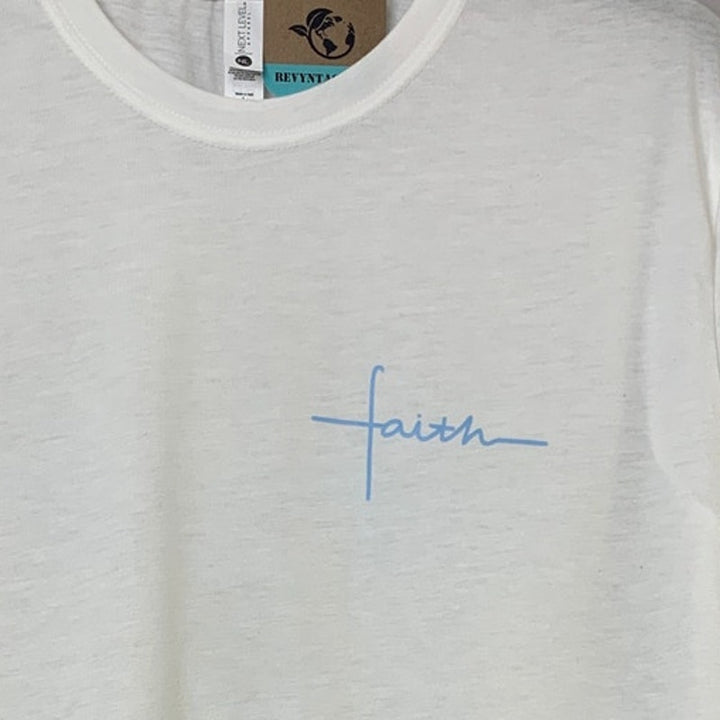 New Hand Printed Womens Large He Is Risen Faith Cross Short Sleeve Tee Shirt