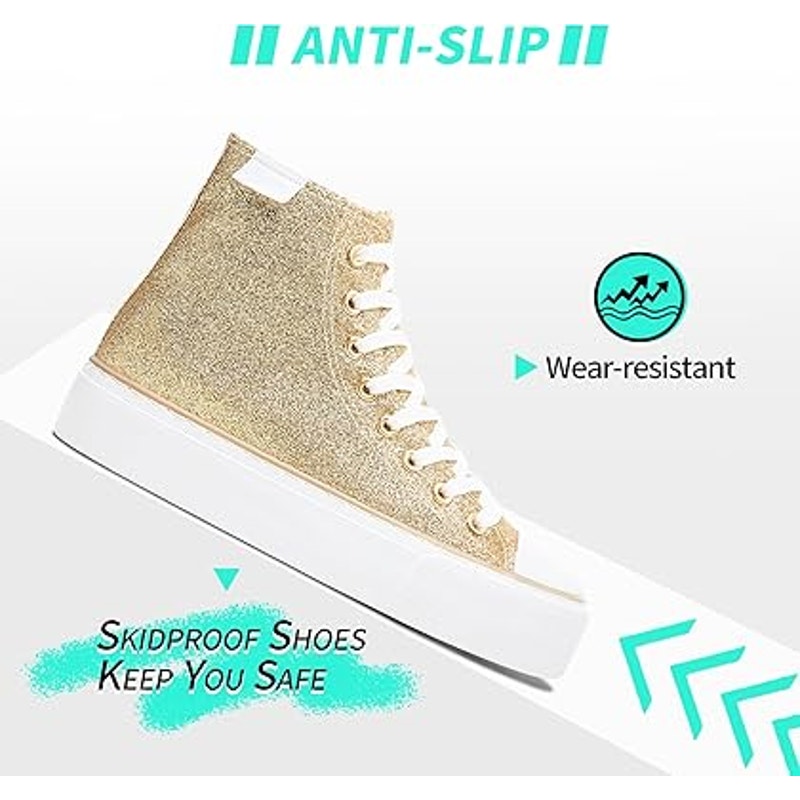 New Altocis Womens Size 9 Gold Glitter Platform High Top Lace Up Sneakers Shoes