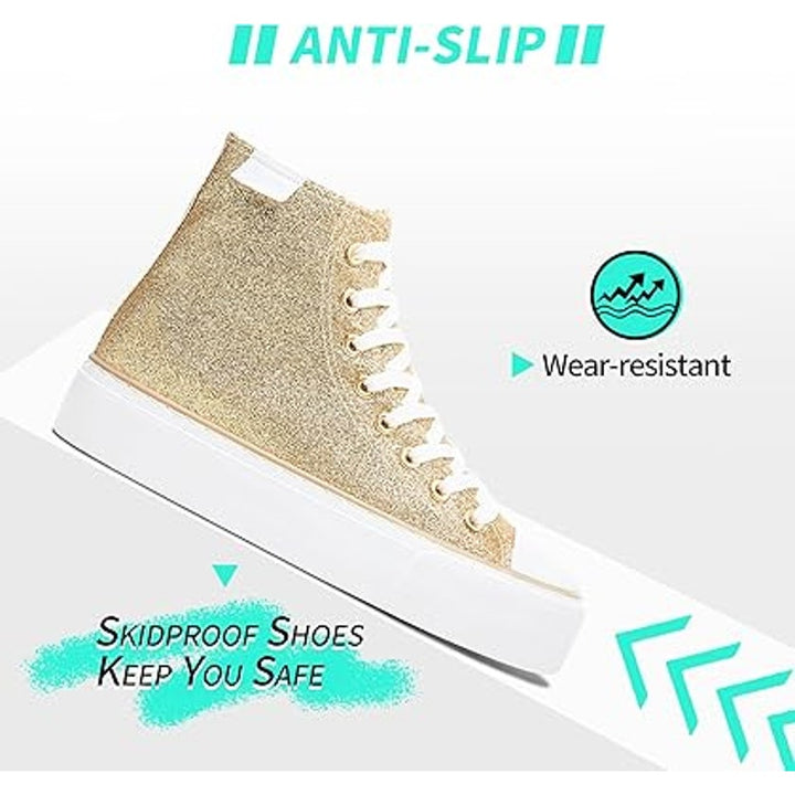 New Altocis Womens Size 9 Gold Glitter Platform High Top Lace Up Sneakers Shoes