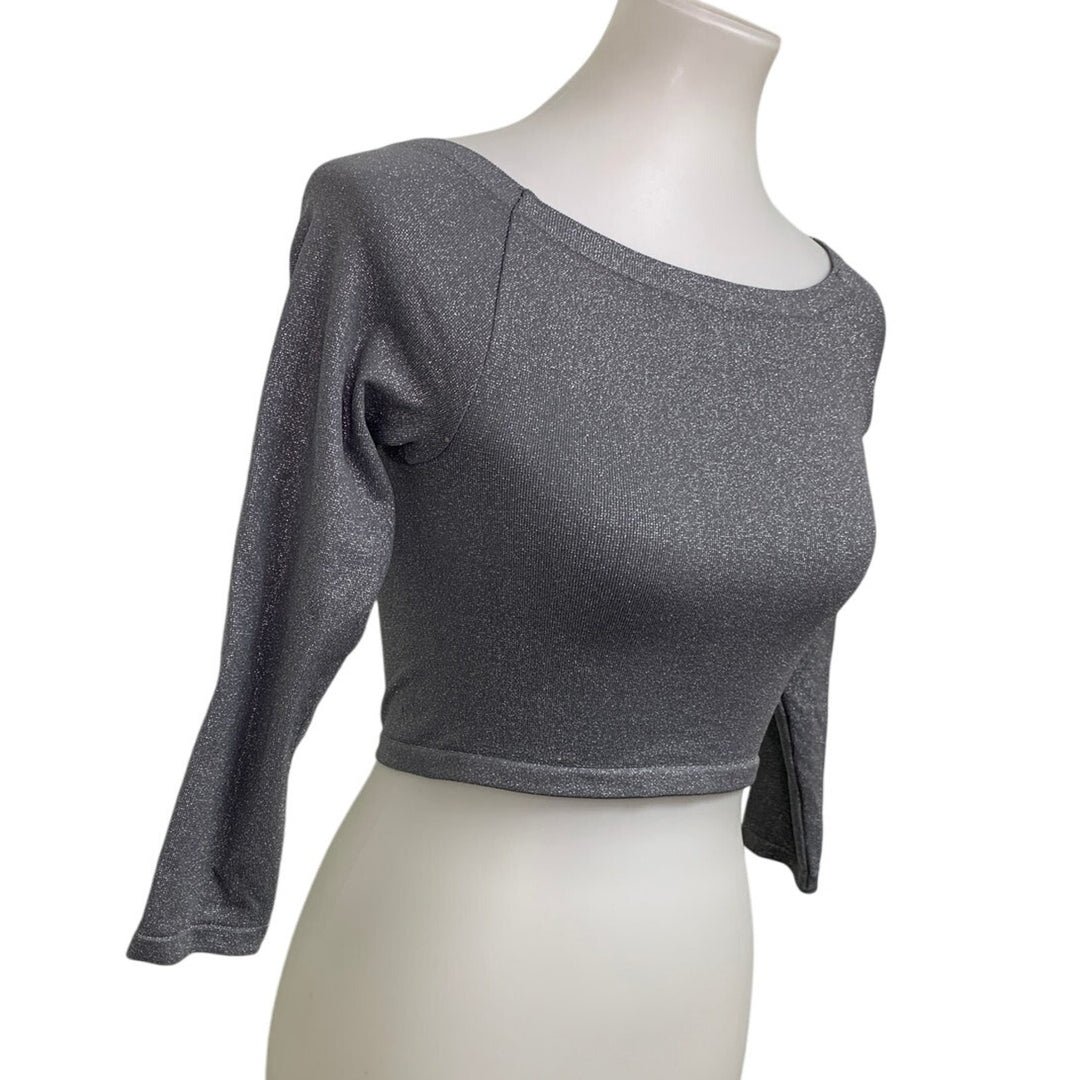 New OFFLINE By Aerie Womens Large Cropped Silver Glitter Long Sleeve Workout Top