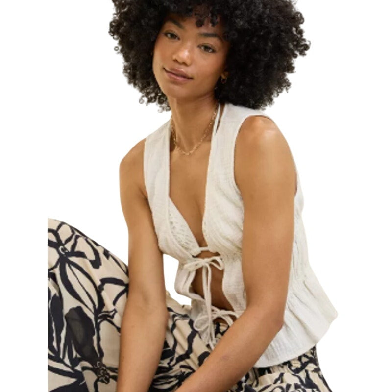 New Aerie Womens Small 100% Cotton Open Tie Front Gauzy Sleeveless Tank Top