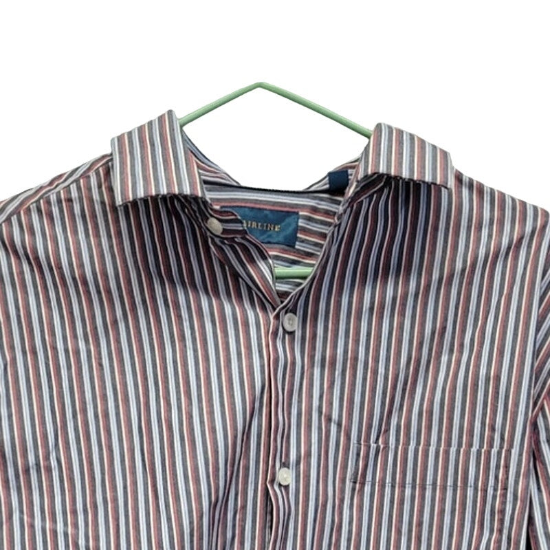 Fairline Mens Large Slim Fit Striped 100% Cotton Long Sleeve Button Up Shirt