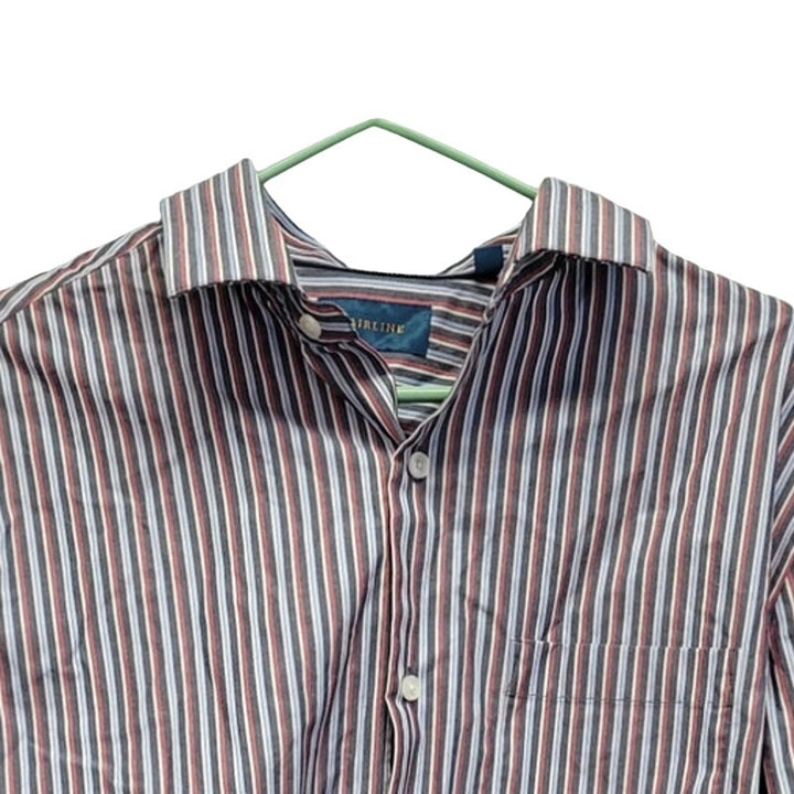 Fairline Mens Large Slim Fit Striped 100% Cotton Long Sleeve Button Up Shirt