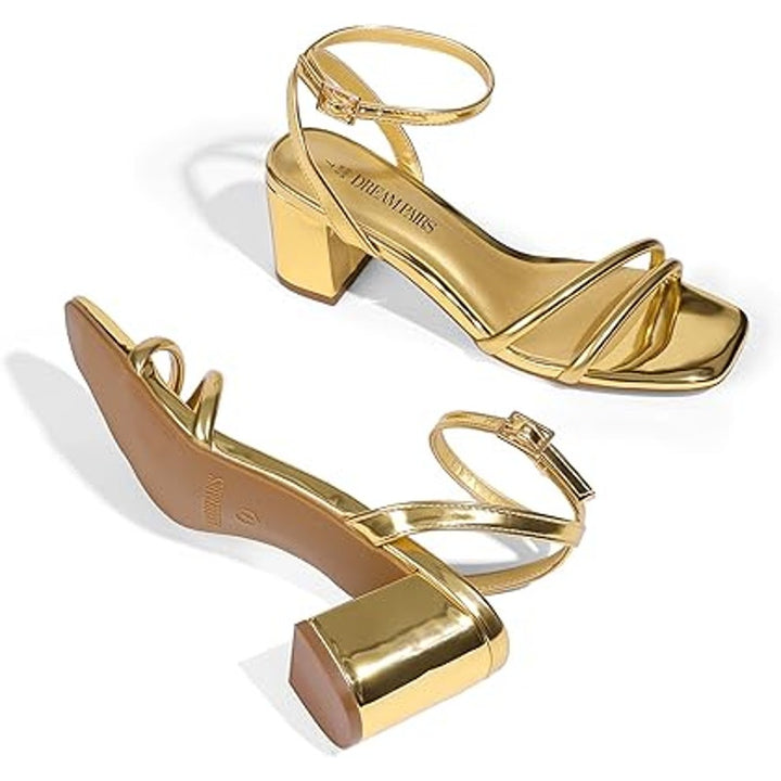 New Dream Pairs Womens Size 8 Shiny Gold Open Toe 3" Block Heel Sandal Shoes