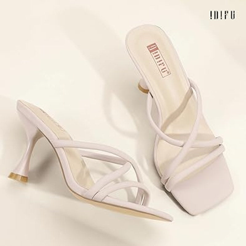 Idifu Womens Size 9 Pinkish Tan Open Toe 4" Heel Slide On Strappy Sandals Shoes
