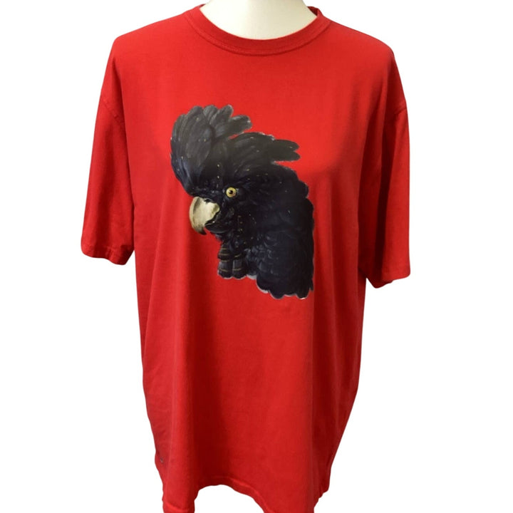 Upcycled Hand Printed Unisex XL Cockatoo Parrot Ukraine Artist Fundraiser Tee