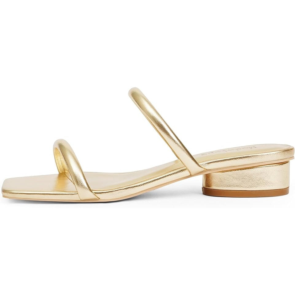 Modatope Womens Size 10 Shiny Gold Square Open Toe 1.75" Heel Sandal Shoes