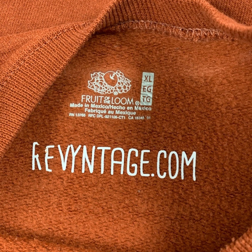 Upcycled Hand Printed Womens XL Orange Hello Fall Pumpkin Long Sleeve Sweatshirt