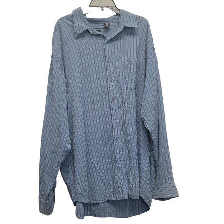 NorthCrest Mens XXLT PolyRayon Long Sleeve Striped Button Up Shirt w Pocket