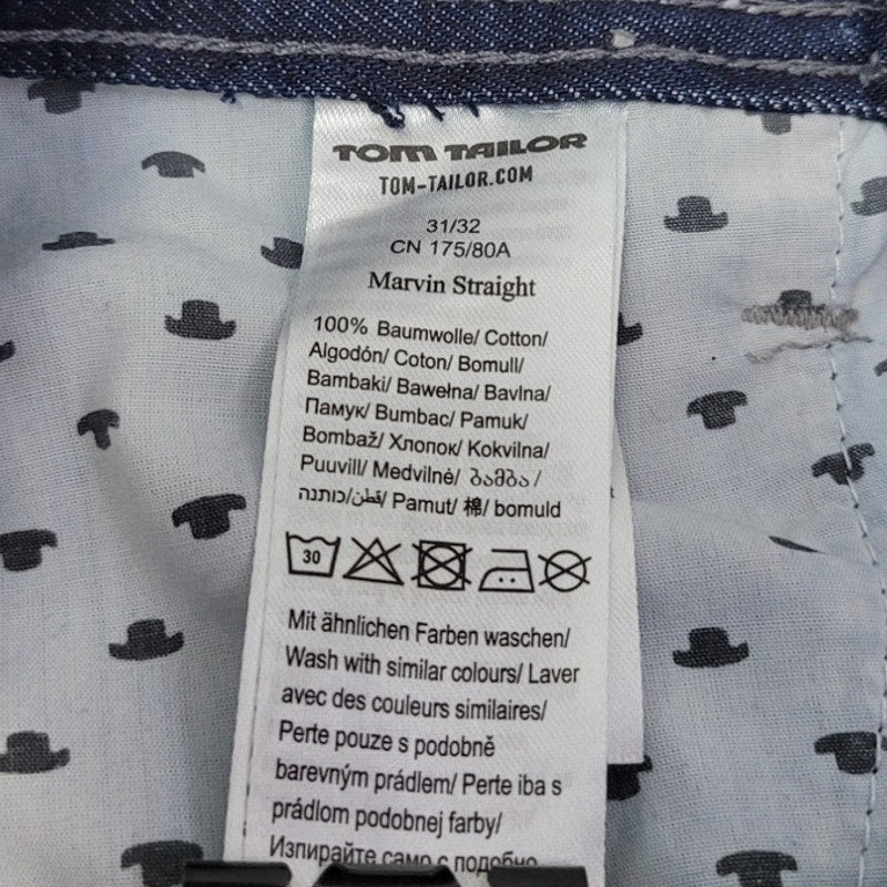 Tom Tailor Mens 31/32 Marvin Straight 100% Cotton Factory Whiskered Denim Jeans