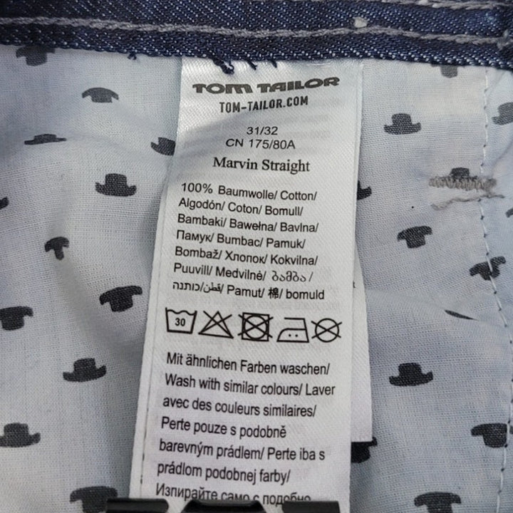 Tom Tailor Mens 31/32 Marvin Straight 100% Cotton Factory Whiskered Denim Jeans