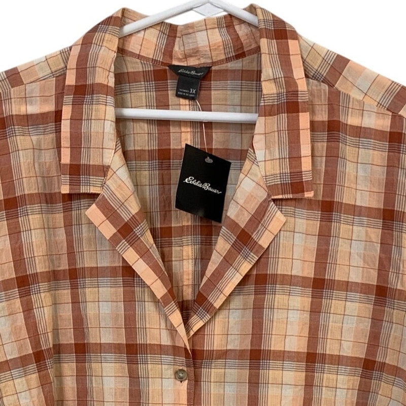 New Eddie Bauer Womens 3X Apricot Short Sleeve Packable Button Up Camp Shirt