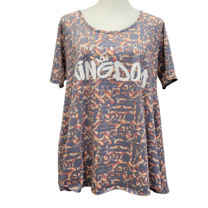 Hand Printed Upcycled Womens Medium Seek First the Kingdom of God Long T-Shirt