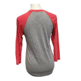 New Hand Printed XL Red Cardinal Bird 3/4 Sleeve Gray Cotton Blend Raglan Tee