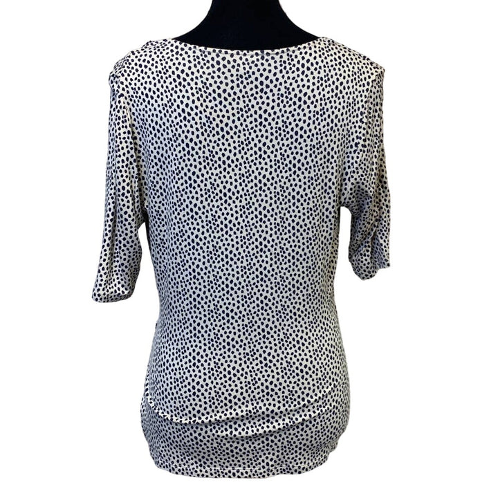 Pure Collection Size 12 Polka Dot 3/4 Sleeve Faux Wrap Lightweight Top Blouse