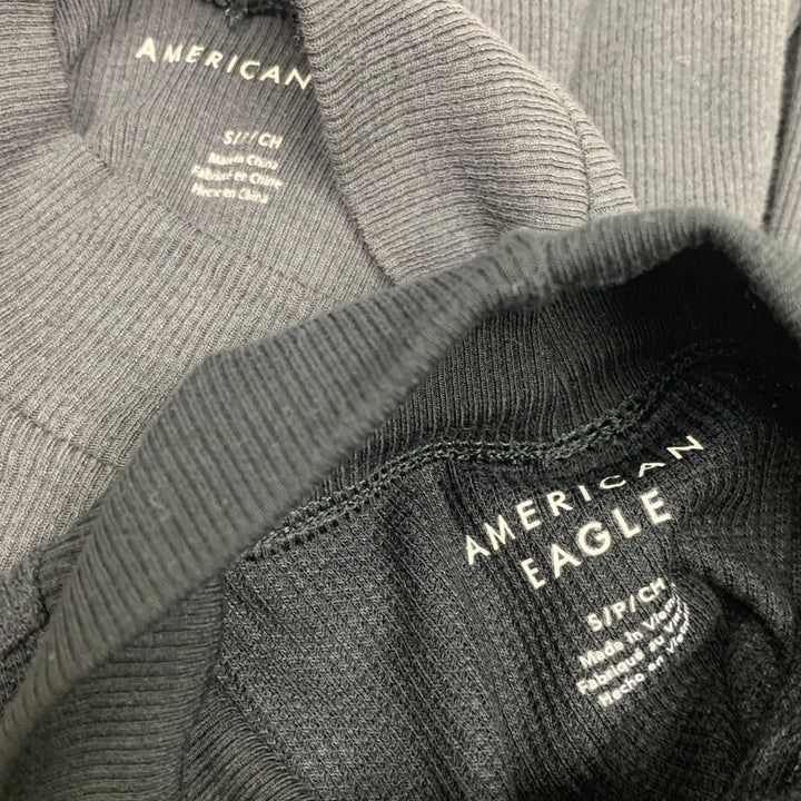2 New American Eagle Womens Small Black Gray Turtle Neck Long Sleeve Ribbed Tops