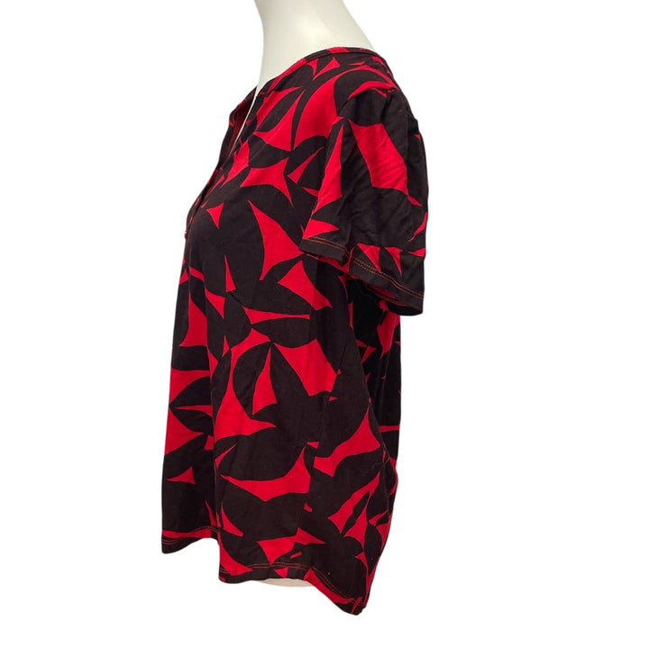 Liz Claiborne Large Short Sleeve Half Button Rayon Blend Geometric Floral Top