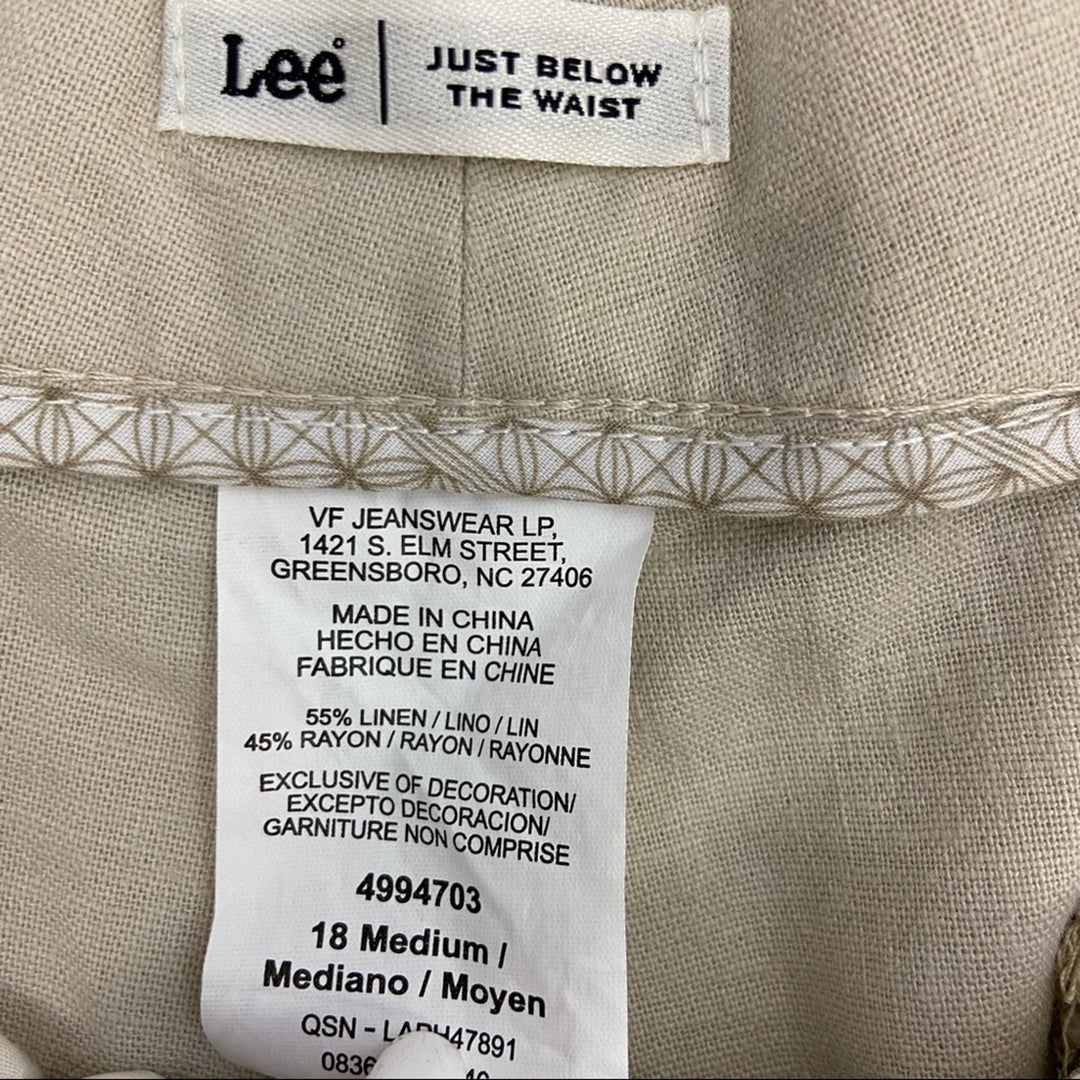 NWT New Lee Womens 18 Medium Linen Blend Wide Leg Capri Pants W Beaded Belt