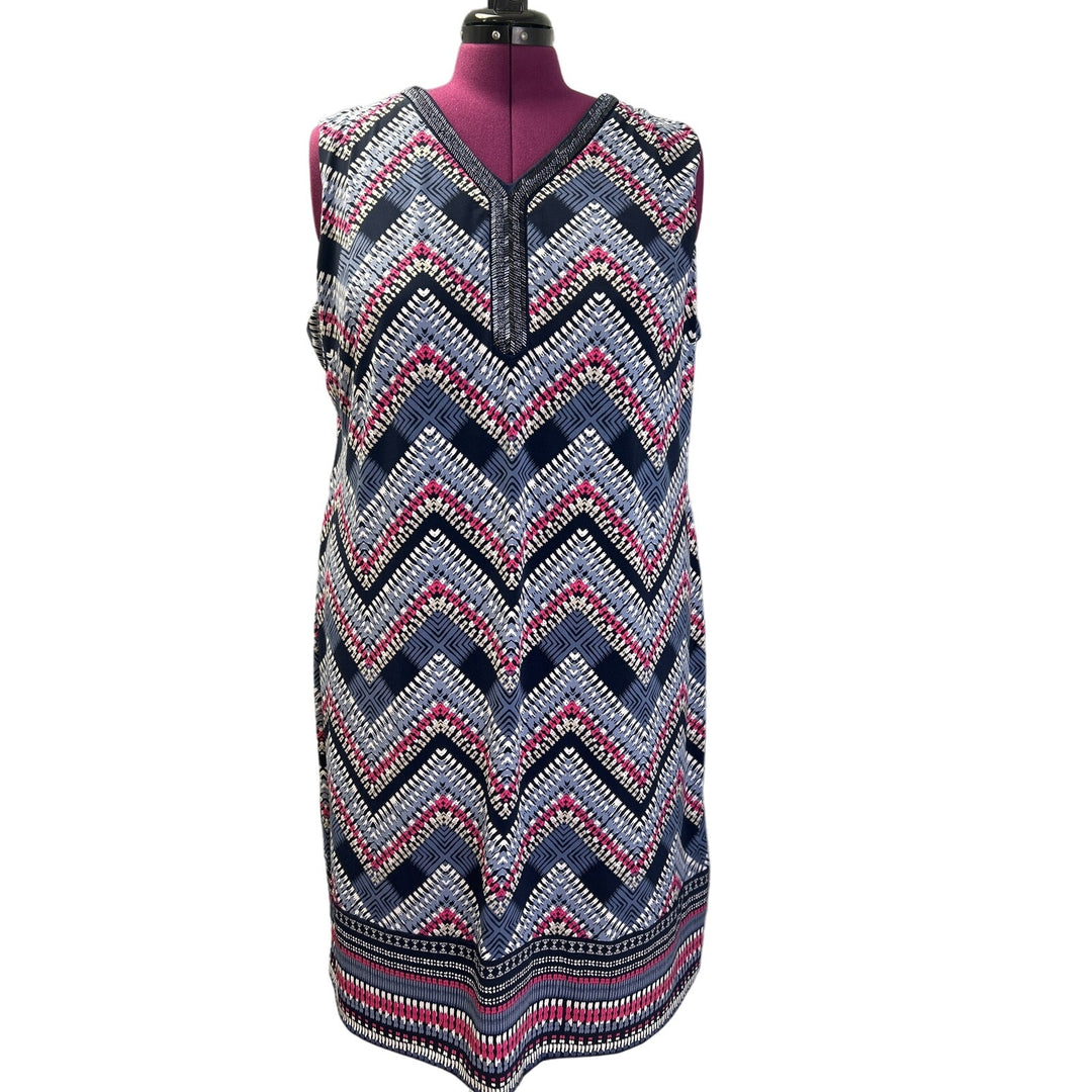 JM Collection Womens Plus Size 3X Sleeveless Beaded Chevron Stripe Sheath Dress