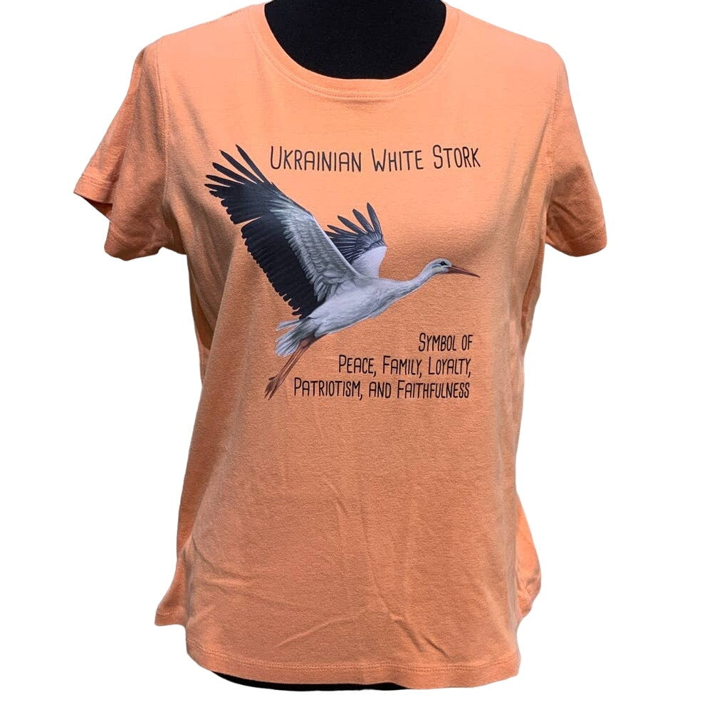Upcycled Hand Printed Large Ukraine Peace Stork Bird Slava Ukraini Artist Tee