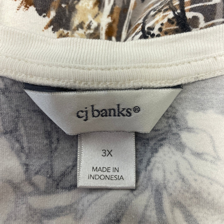 CJ Banks Womens 3X Layered Look Half Sleeve Cotton Blend Floral Paint Tee Shirt
