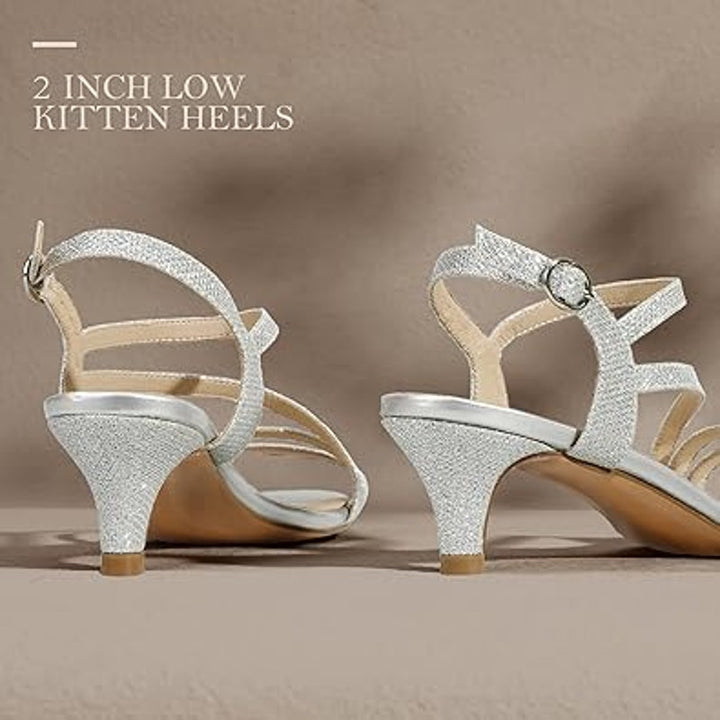 Idifu Womens Size 9 Silver Glitter Open Toe Buckle Strap 2.5" Heel Sandal Shoes