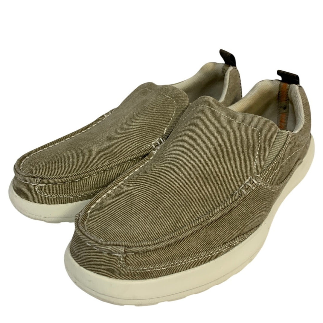 Margaritaville Mens Size 9 Beige Canvas Slip On Round Toe Low Top Boat Shoes