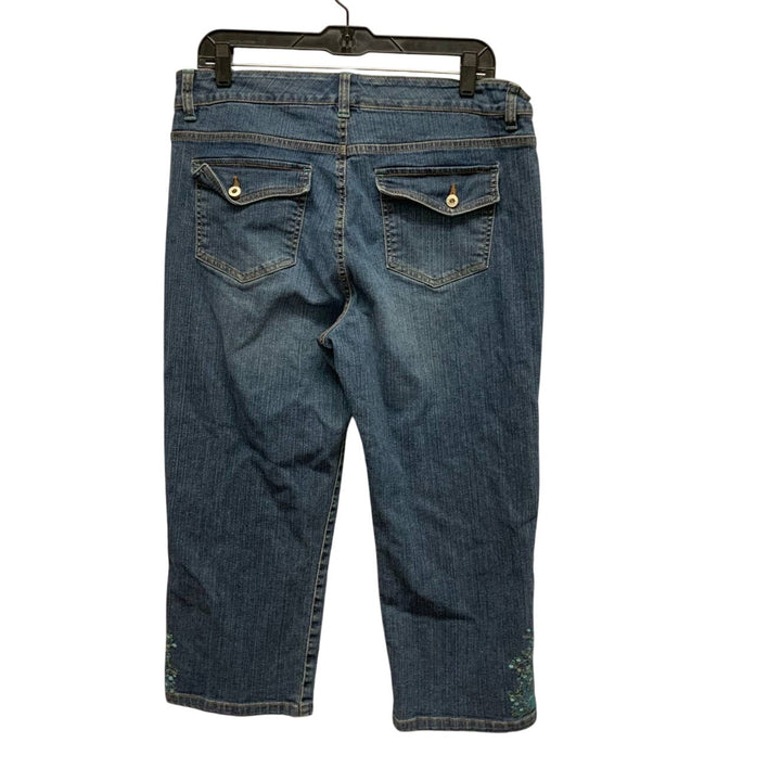 Gloria Vanderbilt Womens Size 14 Stretch Cotton Denim Blue Jean Capris w Flowers