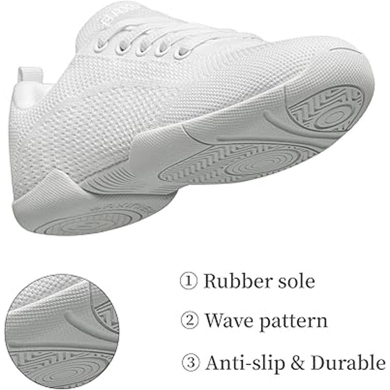 Baxinier Girls Size 3.5 White Lace Up Breathable Anti Slip Cheerleading Shoes