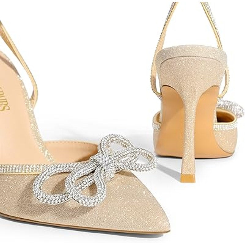 New Dream Pairs Womens 11 Gold Glitter Pointy Toe 4.5" Heel Ankle Strap Shoes