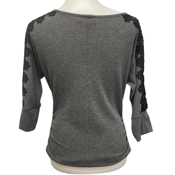 B Wear Womens Medium 3/4 Sleeve Lace Shoulder Crew Neck Tee Shirt