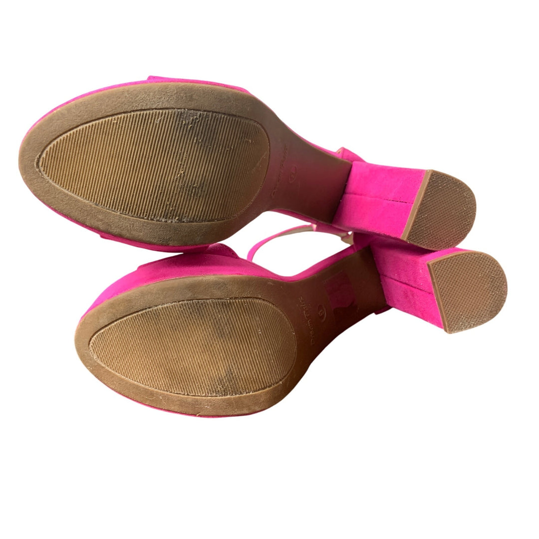 Dream Pairs Womens 8 Pink Faux Suede Open Toe 5" Heel Platform Ankle Strap Shoes