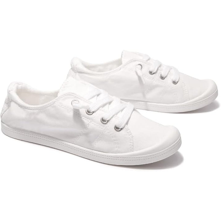 New Beneker Womens Size 7 White Slip On Canvas Low Top Lace Sneaker Shoes w Flaw